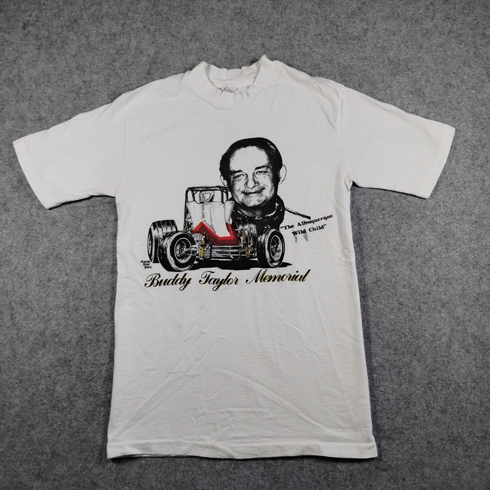 Vintage Hanes Beefy-T Buddy Taylor Memorial Racing Graphic T-Shirt White Small